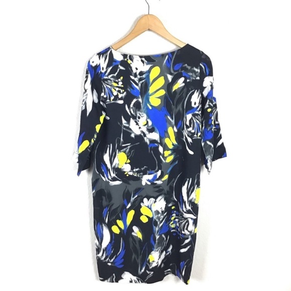 Fuzzi Jean Paul Gaultier Dress 42 Black Blue Yellow Print Tunic Shift - Picture 4 of 8